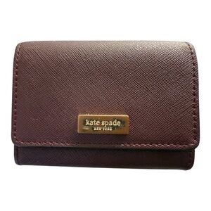 Kate Spade Mini Wallet Plum Saffiano Leather Compact Coin Card Purse SEE WEAR*